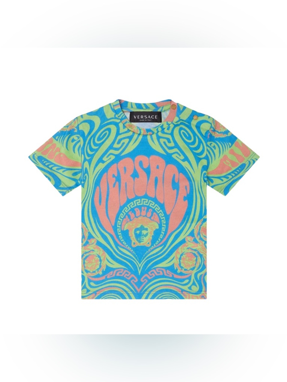VERSACE MEDUSA MUSIC KIDS T-SHIRT NEON GREEN+SKY